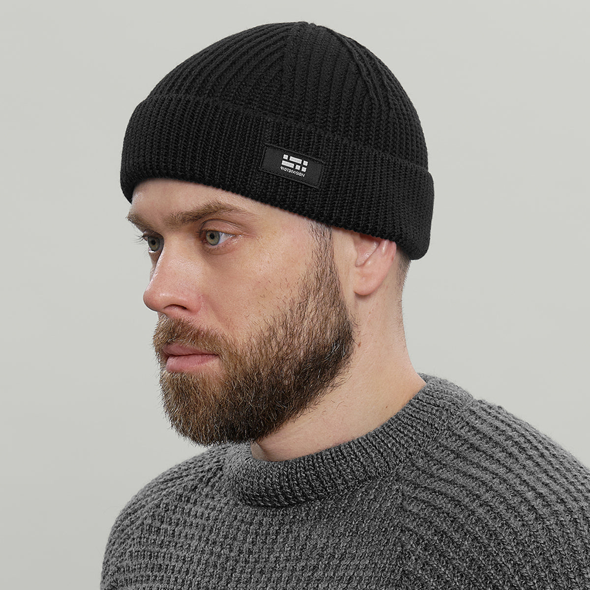 Merino Short Beanie Hat Morse Code Logo RD-MRNSBHMCL BLACK