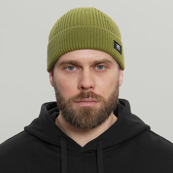Merino Short Beanie Hat Morse Code Logo RD-MRNSBHMCL GREEN