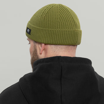 Merino Short Beanie Hat Morse Code Logo RD-MRNSBHMCL GREEN