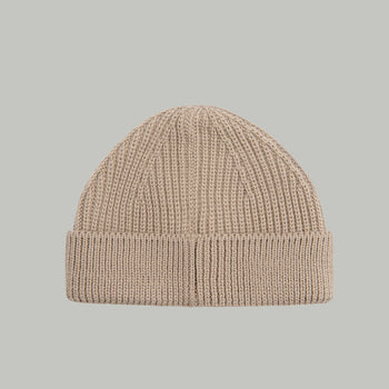 Merino Short Beanie Hat Morse Code Logo RD-MRNSBHMCL BEIGE