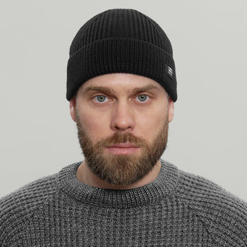 Merino Short Beanie Hat Morse Code Logo RD-MRNSBHMCL BLACK