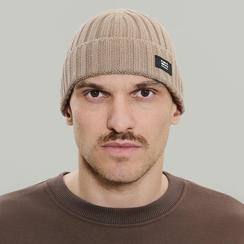 Merino Beanie Hat Morse Code Logo RD-MRNBHMCL BEIGE