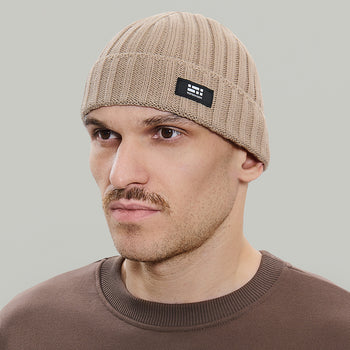 Merino Beanie Hat Morse Code Logo RD-MRNBHMCL BEIGE